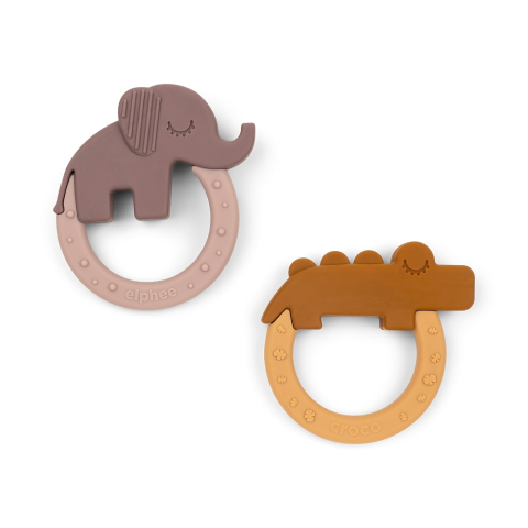Set 2 inele dentitie din silicon Done by Deer Deer Friends Mustar/Roz Pudra [1]