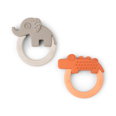 Done by Deer - Set 2 inele dentitie din silicon Done by Deer Deer Friends Papaya/Bej