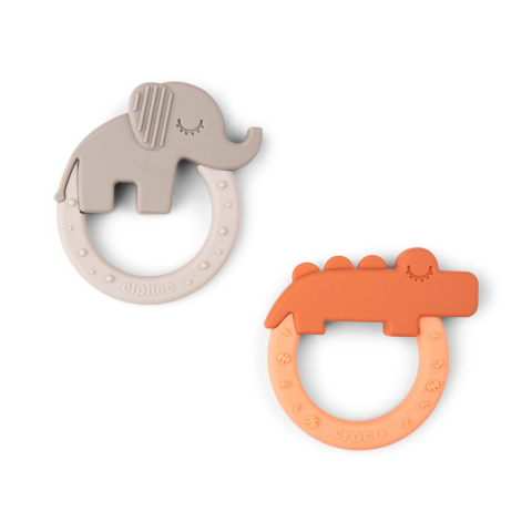 Set 2 inele dentitie din silicon Done by Deer Deer Friends Papaya/Bej [1]