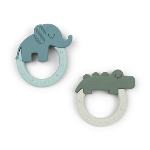 Set 2 inele dentitie din silicon Done by Deer Deer Friends Verde/Albastru [1]