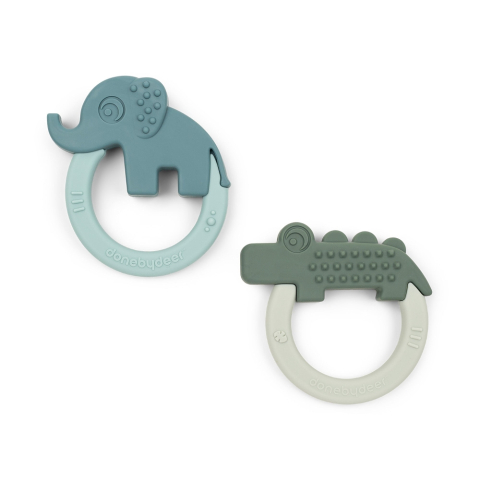 Done by Deer - Set 2 inele dentitie din silicon Done by Deer Deer Friends Verde/Albastru
