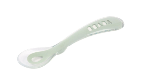 Masa Bebelusului - Set 2 lingurite silicon + 8 luni Beaba Misty Green