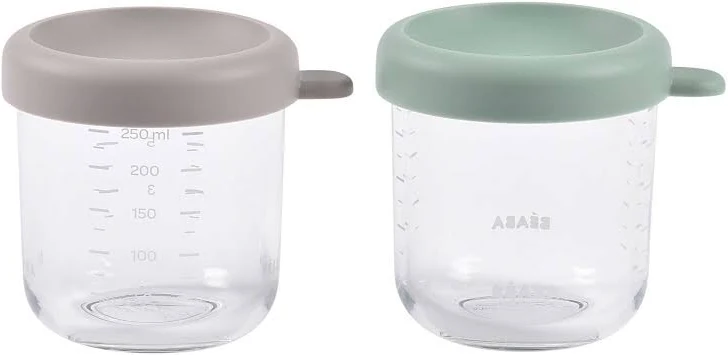 Masa Bebelusului - Set 2 recipiente sticla Beaba 250 ml Sage Green/Gazelle