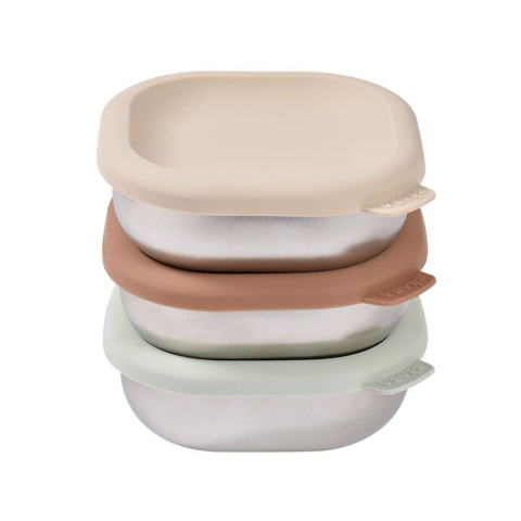 Beaba - Set 3 caserole pentru gustari Beaba din oţel inoxidabil