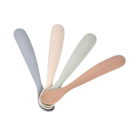 Beaba - Set 4 lingurite silicon Beaba +4 luni Solid Natural