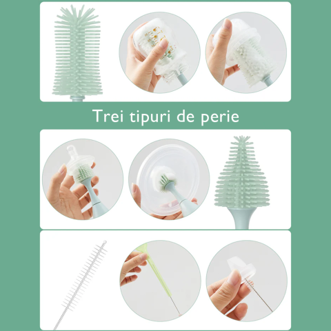 Set curatare biberoane Momcozy cu spuma 360 Push-Press Green [5]