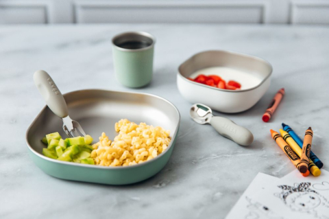 Set de masa din otel inoxidabil Beaba 4 piese Sage Green [1]