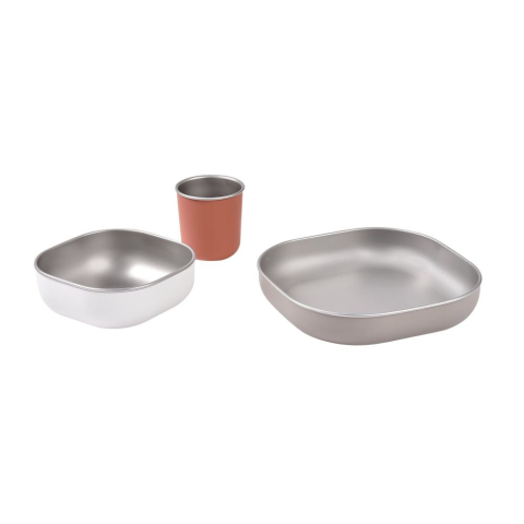 Set de masa din otel inoxidabil Beaba 4 piese Terracotta [1]