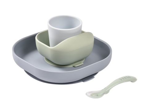 Masa Bebelusului - Set de masa silicon Beaba 4 piese Pebble