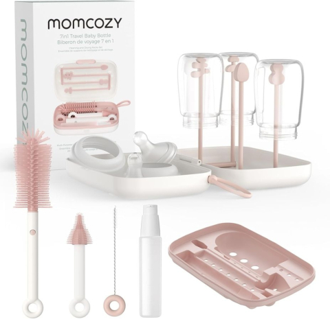 Momcozy - Set de perii pentru biberoane Momcozy 7 in 1 din silicon Pink