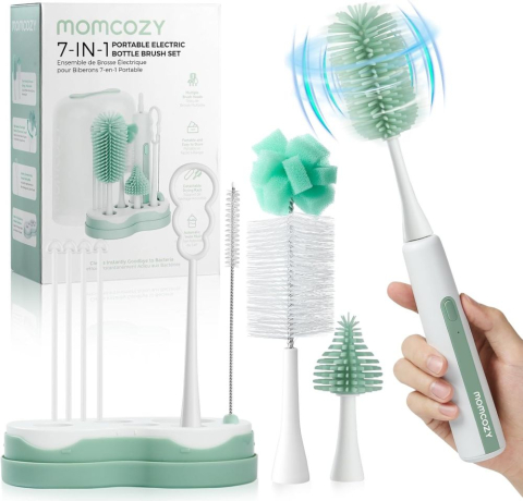 Momcozy - Set electric cu perie pentru biberoane Momcozy 7 in 1 Green