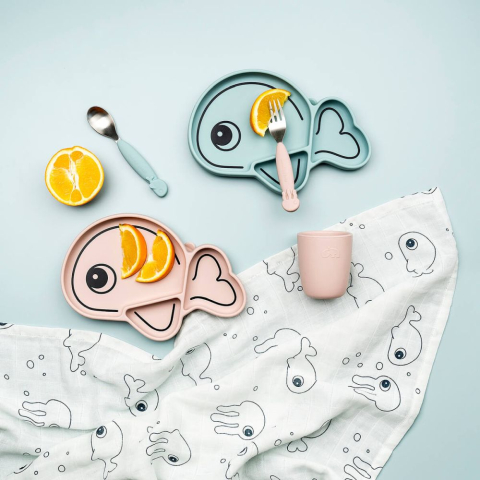 Set furculita si lingura Done by Deer Easy-grip Sea Friends Blue [1]