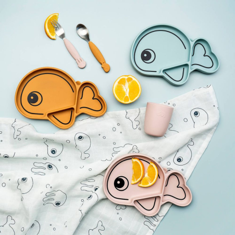 Set furculita si lingura Done by Deer Easy-grip Sea Friends Mustard [1]