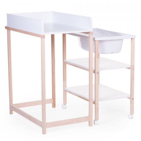 Childhome - Set masa de infasat si cadita cu suport Childhome Natural/Alb