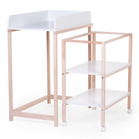 Set masa de infasat si cadita cu suport Childhome Natural/Alb [1]