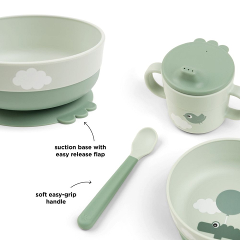 Set pentru primele mese cu ventuza Done by Deer Foodie Happy Clouds Green [4]