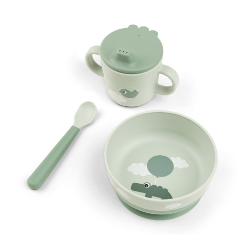 Done by Deer - Set pentru primele mese cu ventuza Done by Deer Foodie Happy Clouds Green