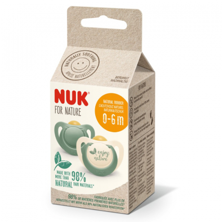 Nuk - Suzeta Nuk for Nature Latex M1, 0-6 luni, Set 2 Bucati, Verde