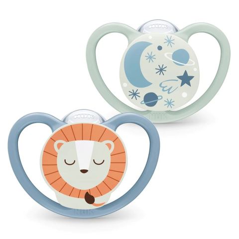 Nuk - Suzeta Nuk Space Night Silicon 6-18 luni, Set 2 Bucati, Leu