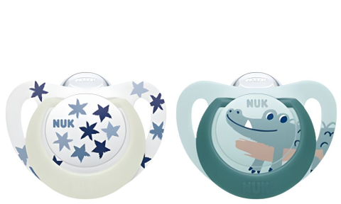 Nuk - Suzeta Nuk Star Day & Night Silicon M3 18-36 luni, Set 2 bucati, Crocodil