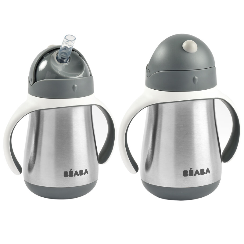 Cana cu pai din inox Beaba 250 ml Mineral Grey