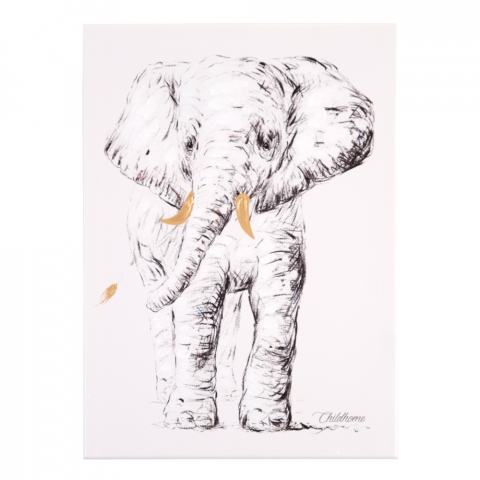Mobilier si Lenjerie - Pictura in ulei Childhome 30x40 cm, Elefant cu detalii aurii