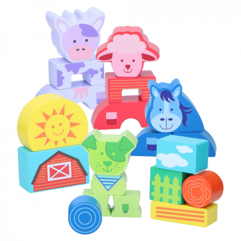 Jucarii si Jocuri - Set constructie din lemn Marionette animale domestice 20 piese