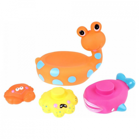 Jucarii si Jocuri - Jucarie de baie Melc cu 3 Animale Marine Eddy Toys Portocaliu