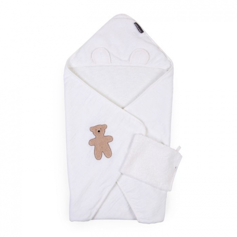 Mobilier si Lenjerie - Prosop cu gluga si manusa de baie Childhome 80x80 cm, Muselina/Terry Teddy