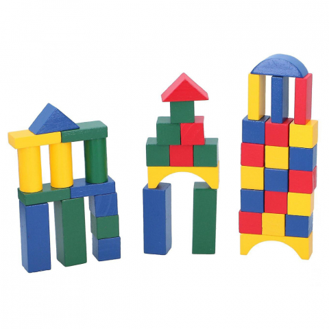 Jucarii si Jocuri - Set constructie din lemn Marionette forme geometrice 75 piese