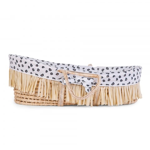 Mobilier si Lenjerie - Cos bebe Childhome Moise din coji de porumb si rafie cu saltea, Husa Jerse Leopard