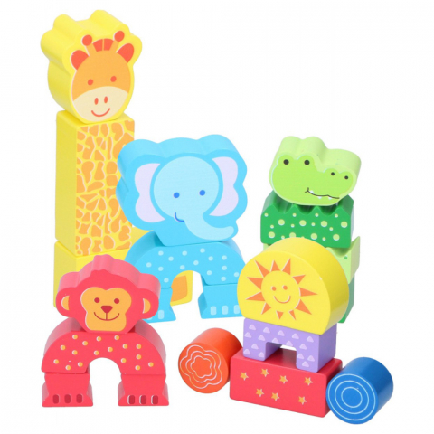 Jucarii si Jocuri - Set constructie din lemn Marionette animale salbatice 20 piese