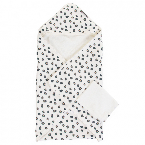 Mobilier si Lenjerie - Prosop cu gluga si manusa de baie Childhome Jerse/Frotir 80x80 cm, Leopard