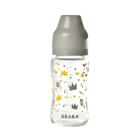 Alaptare si Hranire - Biberon din sticla cu gat larg Crown 240ml Grey