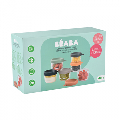 Transport si Relaxare - Set 6 recipiente sticla Beaba 150 ml Sunrise