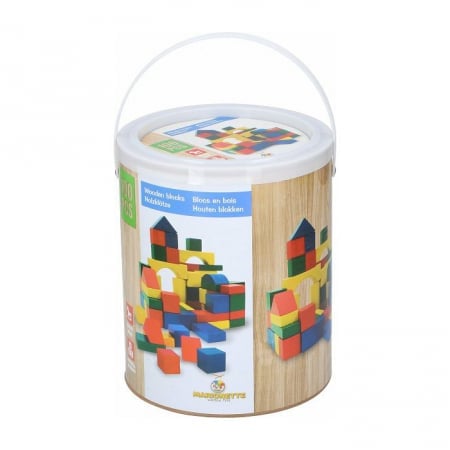 Jucarii si Jocuri - Set constructie din lemn Marionette forme geometrice 100 piese
