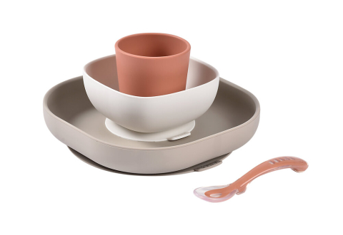 Alaptare si Hranire - Set de masa silicon Beaba 4 piese Terracotta
