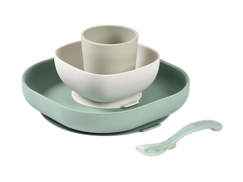 Alaptare si Hranire - Set de masa silicon Beaba 4 piese Sage Green