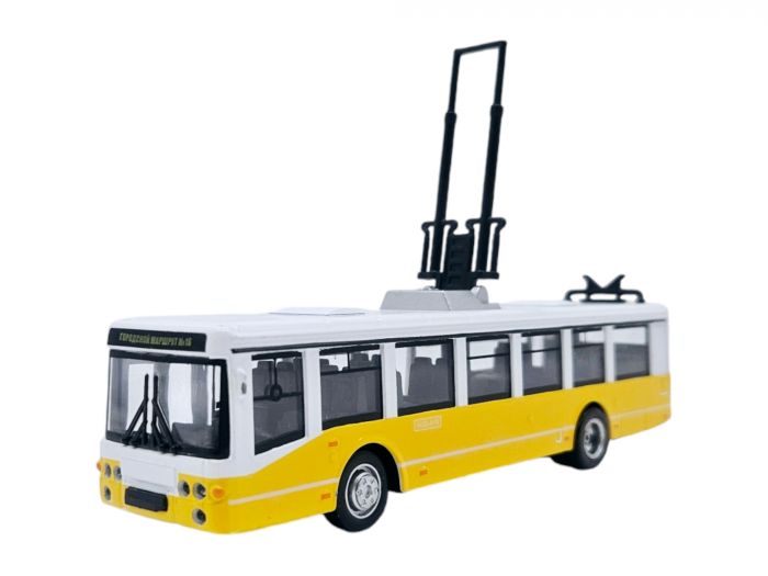 Autobuz de jucarie realizat din metal, Sunete si lumini, Pull-back, Baterii incluse, 17cm, Alb/Galben [1]