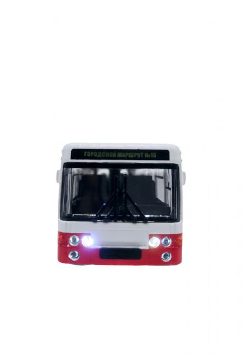 Autobuz de jucarie realizat din metal, Sunete si lumini, Pull-back, Baterii incluse, 17cm, Alb/rosu [3]