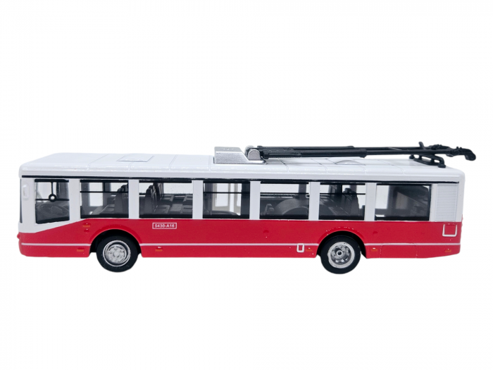 Autobuz de jucarie realizat din metal, Sunete si lumini, Pull-back, Baterii incluse, 17cm, Alb/rosu [6]