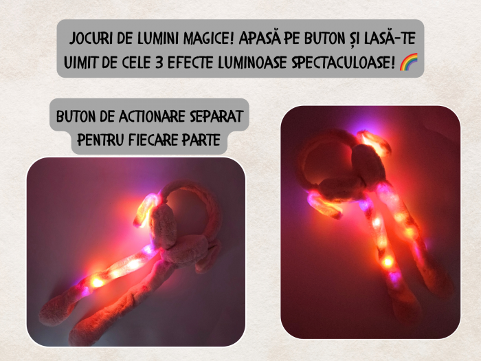 Bentita pufoasa cu Lumini Multicolore si Urechi Miscatoare, Plus Premium, Roz, ERGINO® [2]