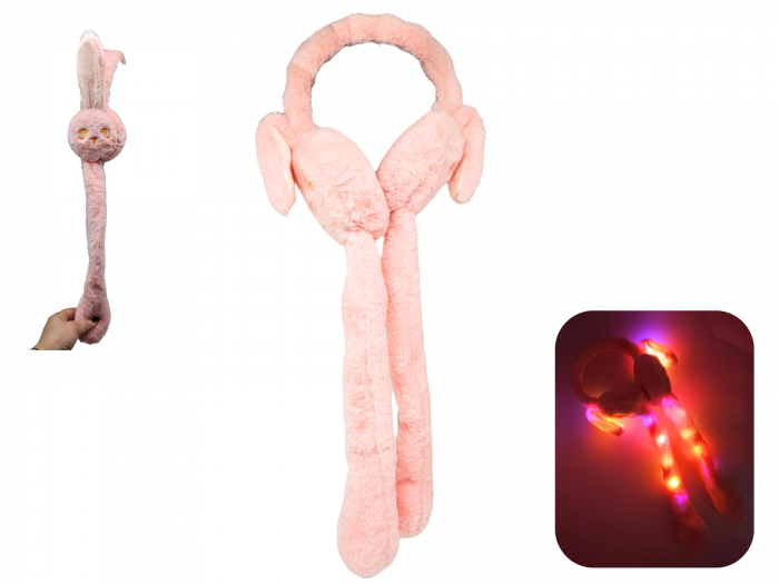 Bentita pufoasa cu Lumini Multicolore si Urechi Miscatoare, Plus Premium, Roz, ERGINO® [1]