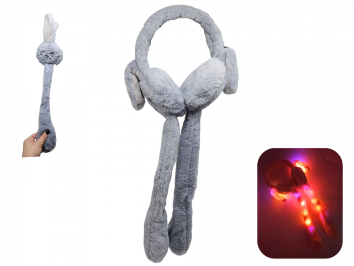 Bentita pufoasa cu Lumini Multicolore si Urechi Miscatoare, Plus Premium, Gri, ERGINO® [1]