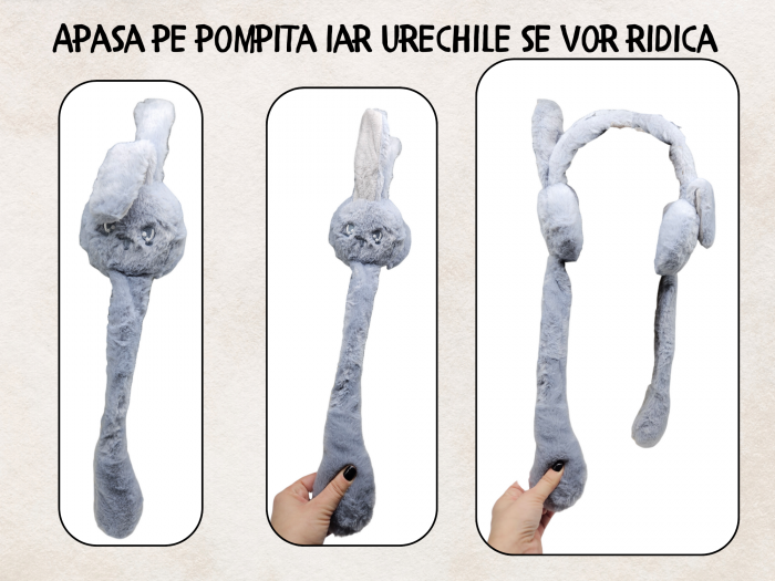 Bentita pufoasa cu Lumini Multicolore si Urechi Miscatoare, Plus Premium, Gri, ERGINO® [4]