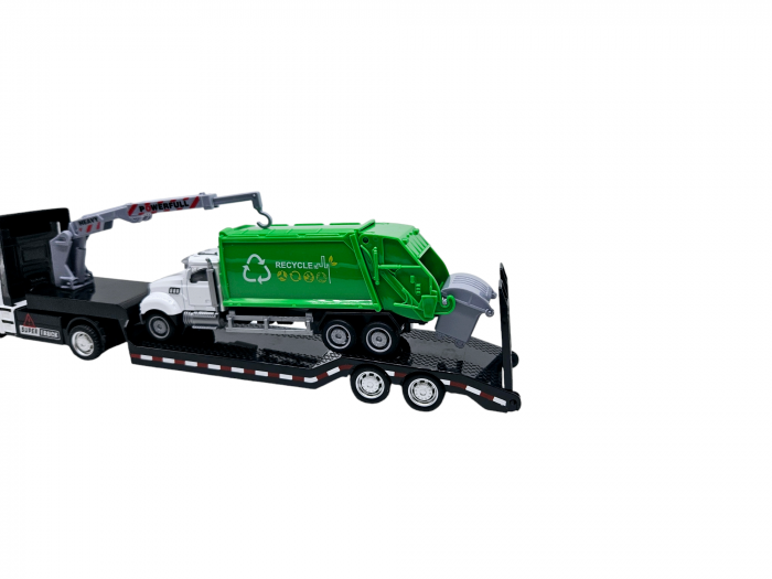 Camion din metal cu macara si platforma extensibila, Masina de Gunoi din metal transportabila, Functie pull-back, 28cm, Galben, +3ani, ERGINO® [8]