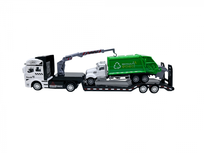 Camion din metal cu macara si platforma, Autospeciala Gunoi din metal transportabila, Functie pull-back, 33cm, Alb, +3ani, ERGINO® [6]