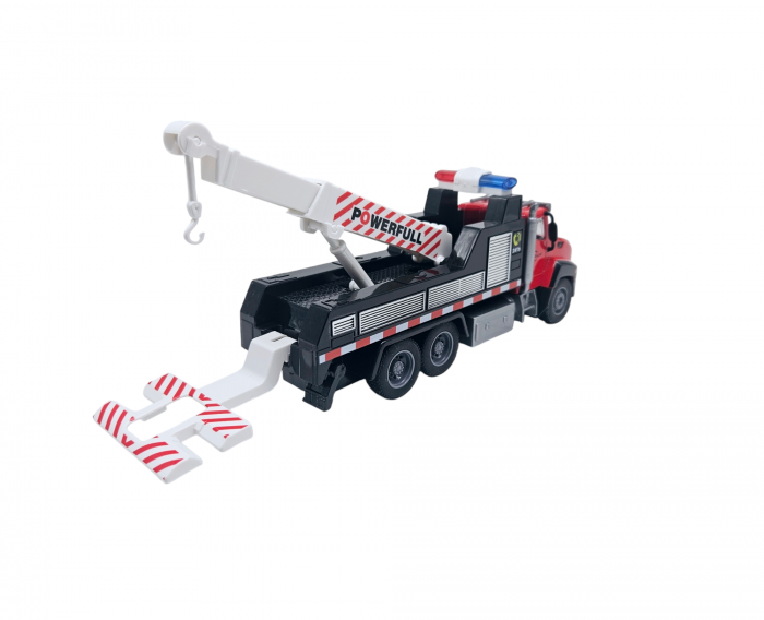 Camion din metal cu macara si platforma, Camion din metal transportabil, Functie pull-back, 28cm, Rosu, +3ani, ERGINO® [7]