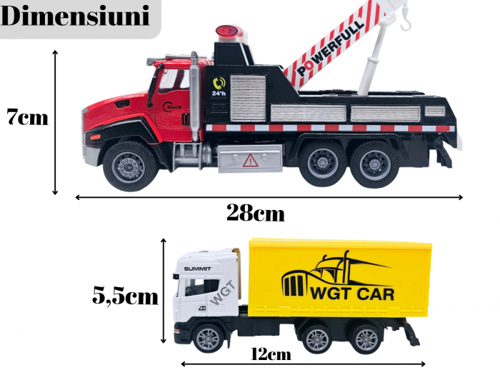 Camion din metal cu macara si platforma, Camion din metal transportabil, Functie pull-back, 28cm, Rosu, +3ani, ERGINO® [5]