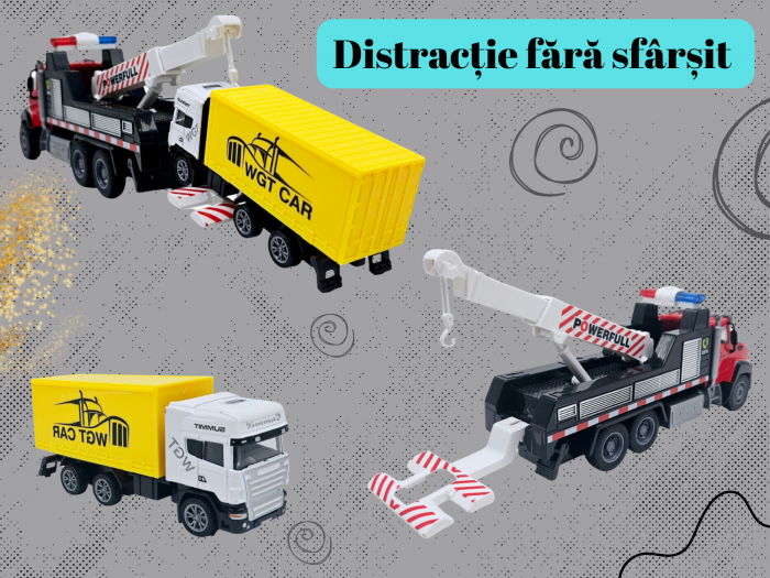 Camion din metal cu macara si platforma, Camion din metal transportabil, Functie pull-back, 28cm, Rosu, +3ani, ERGINO® [4]